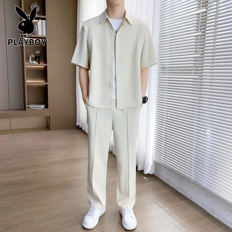 Playboy's New Summer Casual Fashion Sports Suit for Men, Summer Thin Short-Sleeved T-Shirt and Long Pants Two-Piece Set Playboy's New Summer Casual Fashion Sports Suit for Men, Summer Thin Short-Sleeved T-Shirt and Long Pants Two-Piece Set