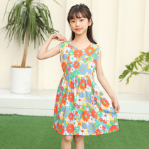 New childrens dress summer princess dress girl child cotton silk dress beach dress artificial cotton thin long dress