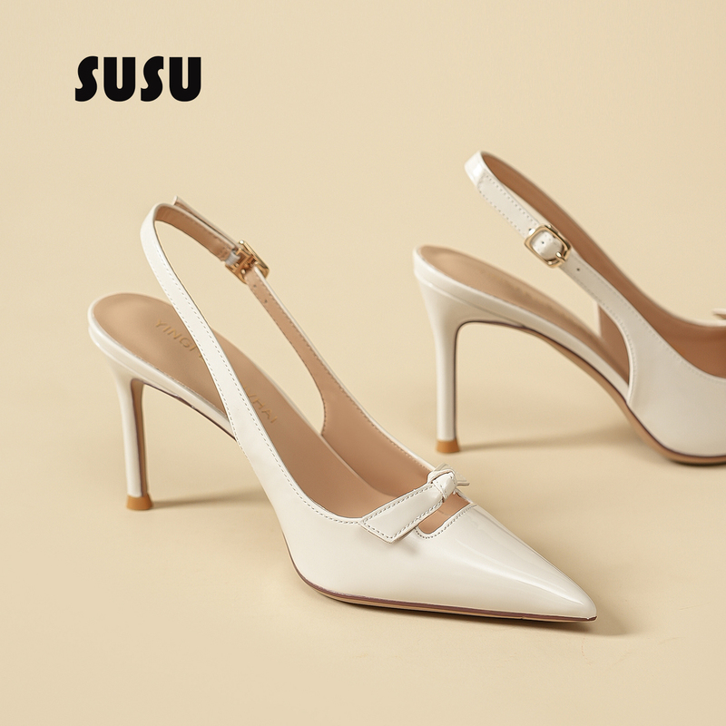 White Backless High-Heeled Shoes for Women, 2026 Summer New Style, Shiny Closed-Toe Stiletto Heels, Elegant and Stunning Hollow-Out French Sandals White Backless High-Heeled Shoes for Women, 2026 Summer New Style, Shiny Closed-Toe Stiletto Heels, Elegant and Stunning Hollow-Out French Sandals