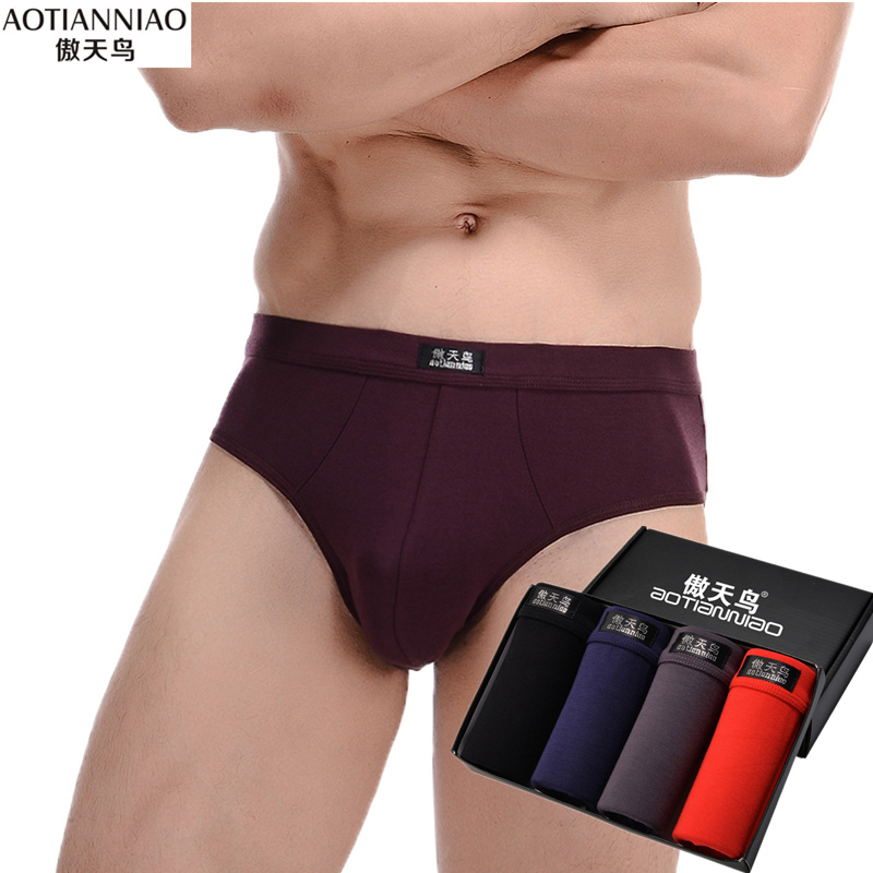 4-Pack Gift Box of Young Men's Modal Briefs, Sweat-Absorbent, Breathable, U-Convex, Solid Color, Mid-Waist Underwear