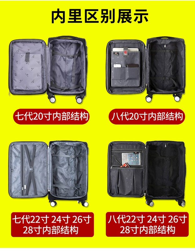 Swiss vali dao vali 24 inch trường hợp xe đẩy phổ quát bánh xe vải Oxford vali 28 inch nam và nữ lên máy bay 20 inch