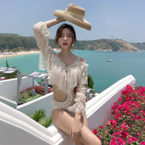 Long-sleeved swimsuit Female one-piece sexy net red ins wind sexy beach vacation Korea hot spring delicious 2021 swimsuit