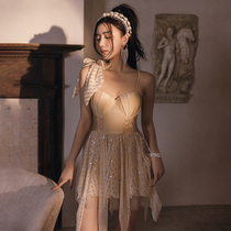 Swimsuit Women Summer Skirt Style Conjoined Sexy Little Breasts Poly Steel Tot Lean Spa Pure Desire Wind 2022 New Swimming Dress