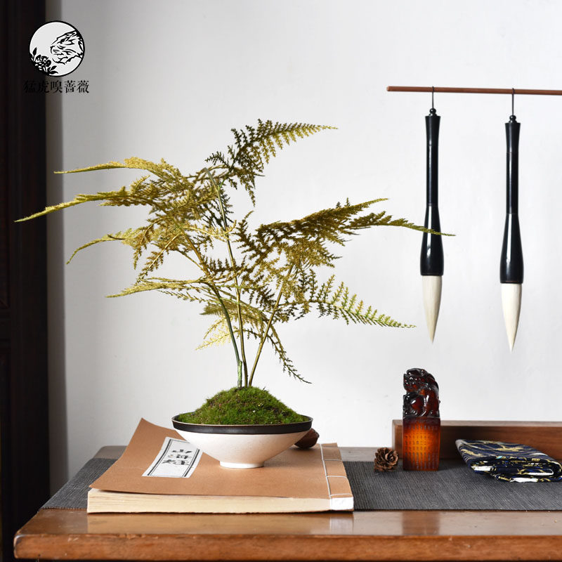 New Chinese-style Zen bamboo bonsai simulation green plant decoration indoor potted plant model room hotel soft decoration