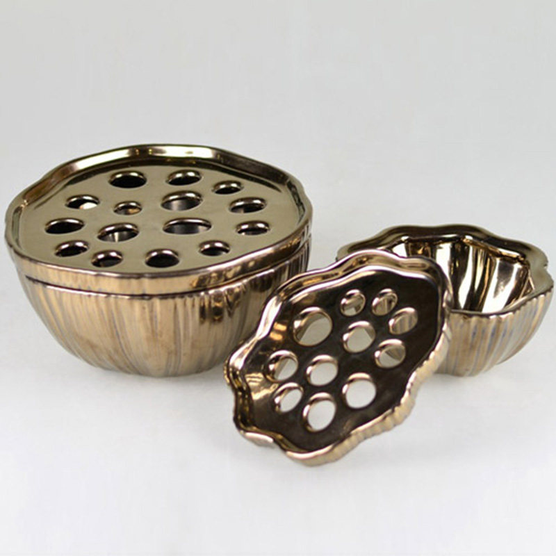 New Chinese Ceramics Golden Lotus Root Lotus Root Pendulum Pieces Zen bookcase book Room Home Home Decoration Goods Crafts Gift Hem