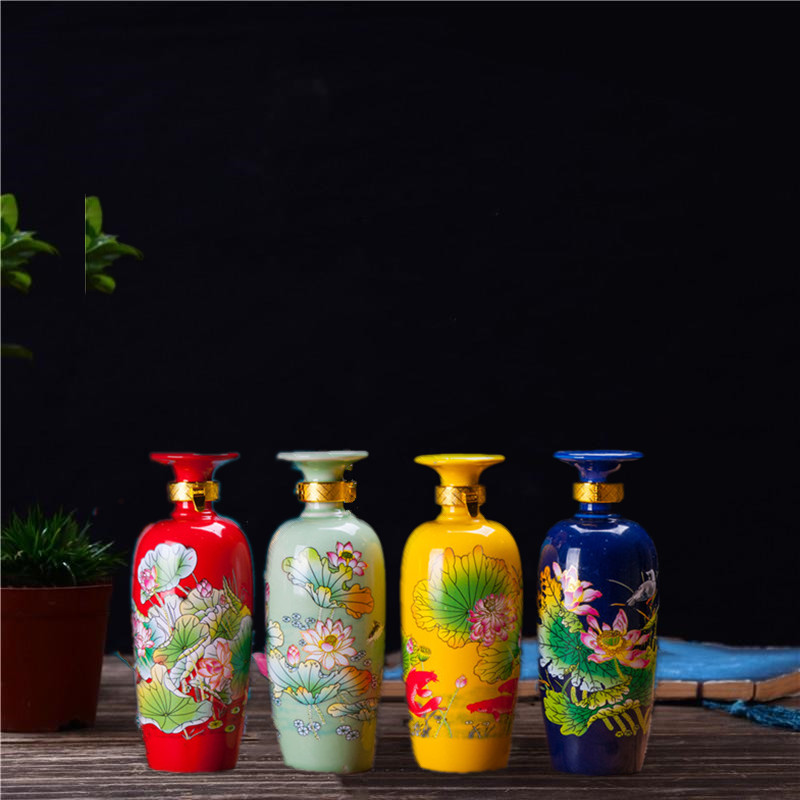 Jingdezhen chai rượu vang gốm nặng 1 kg cá sen đặt một pound nếm nhuyễn niêm phong bình đựng rượu - Rượu vang ly rượu vang mạ vàng