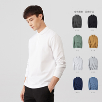 Polo shirt mens long sleeve cotton business lapel long sleeve T-shirt autumn water wash solid color tooling autumn coat Tide brand