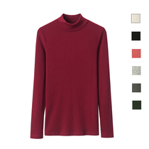 2019 autumn new temperament turtleneck small shirt high elastic T-shirt vertical pit strip womens turtleneck solid color long sleeve T-shirt sweater