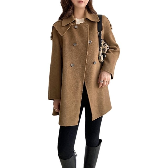ລະດູໃບໄມ້ຫຼົ່ນ ແລະ ລະດູໜາວໃໝ່ປີ 2021 A version cape shoulder style mid-length one-l length wool coat small lapel jacket