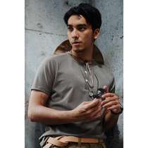 VINTAMERI Xinjiang long-staple cotton three needles heavy weight 280 GRAMS vintage click Henry collar solid color short-sleeved T-shirt