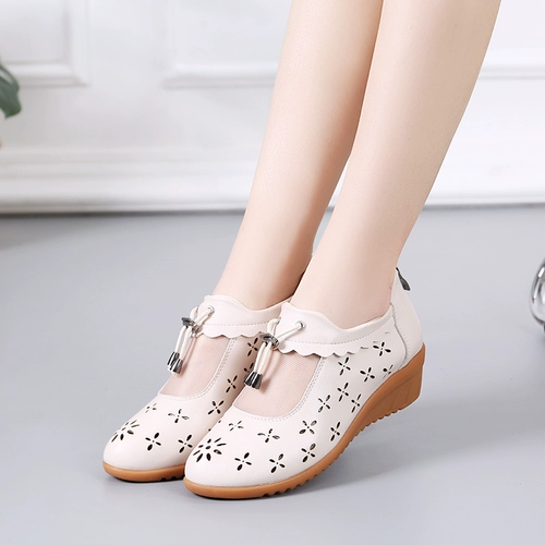 Летняя сетчатая дышащая танцующая обувь для матери, мягкая подошва, из натуральной кожи, большой размер