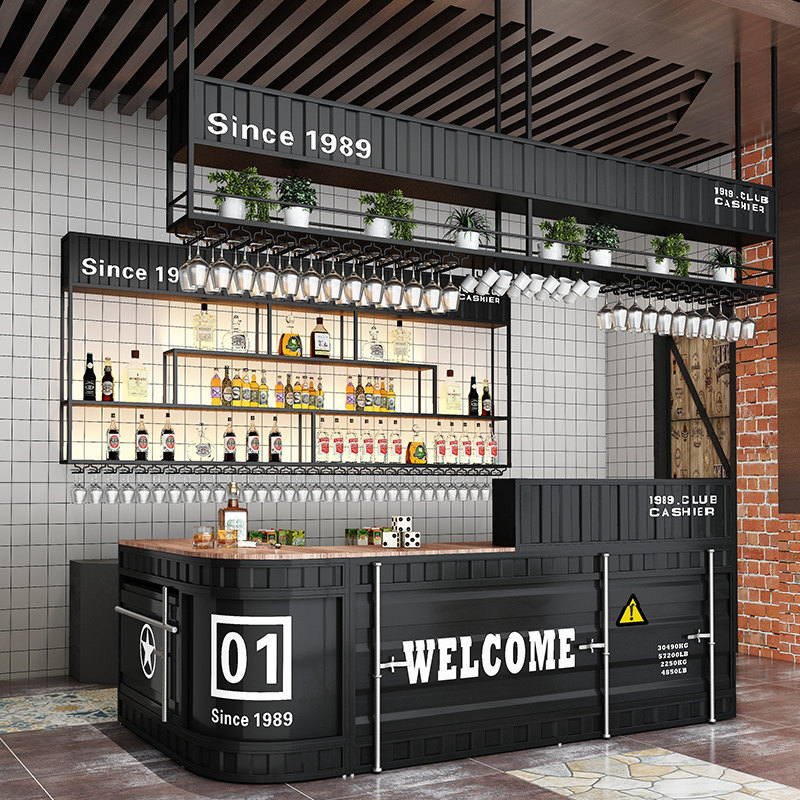 Retro cashier counter bar bar milk tea shop industrial style container creative corner gym reception front desk