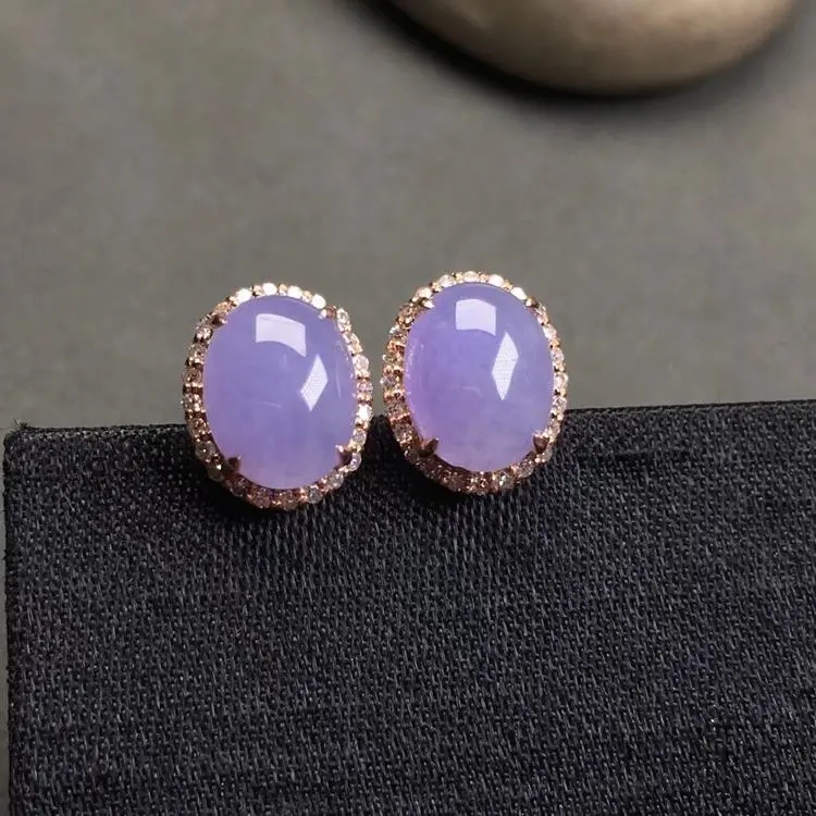French Designer Museschon Fashionable Versatile Chalcedony Violet S925 Sterling Silver Cabochon Earrings for Women