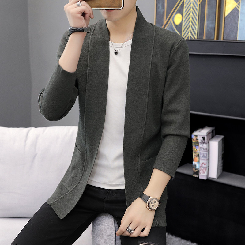 Rich bird spring and autumn knitwear men's cardigan thin jacket Korean version of the trend slim personality fashion wear wool coat men