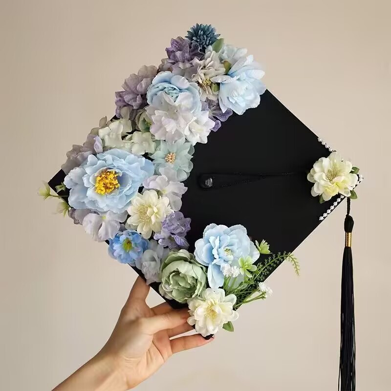 DIY Bachelor's Cap with Artificial Flower Decoration, Graduation Photo Prop for College Students, Master's Cap, Gift for Girlfriend or Best Friend