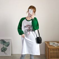 Pregnant womens spring and autumn large size loose long sleeve shirt T-shirt feeding clothes Korean casual tide mother breastfeeding sweater