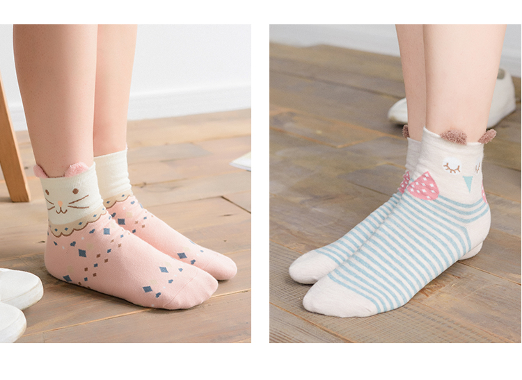 Đôi tai nhỏ dễ thương của phụ nữ mùa thu và mùa đông Quà tặng Nhật Bản hộp cotton ống vớ hoạt hình đầy đủ vớ cotton Hàn Quốc vớ adidas