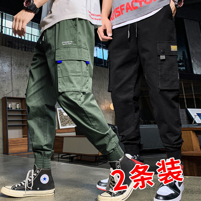 Overalls men's pure cotton casual trendy brand long trousers spring and autumn summer thin section loose plus fat plus size trendy feet