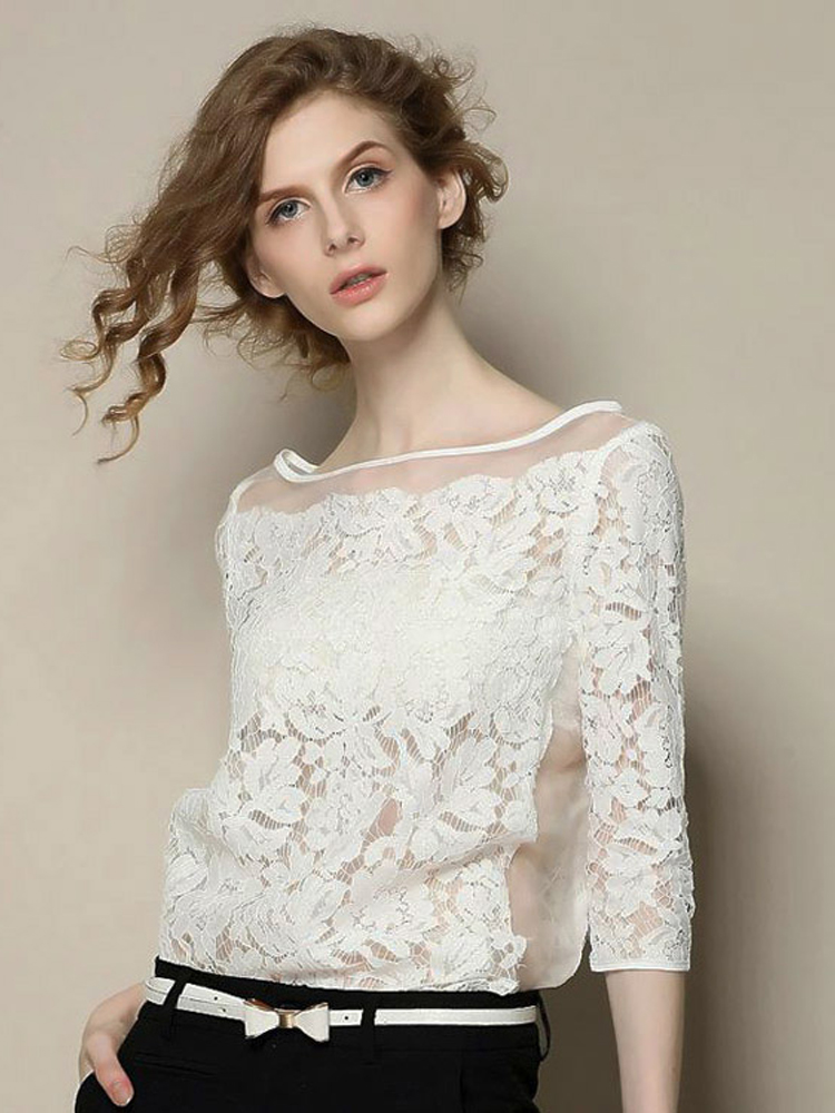 2018 mùa hè mới của phụ nữ đầu mùa thu từ cổ áo off-the-vai ren voan áo sơ mi dâu lụa organza áo sơ mi
