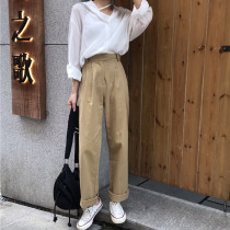 South Korea ins early autumn Joker simple single-breasted lapel long sleeve shirt high waist loose casual straight pants pants
