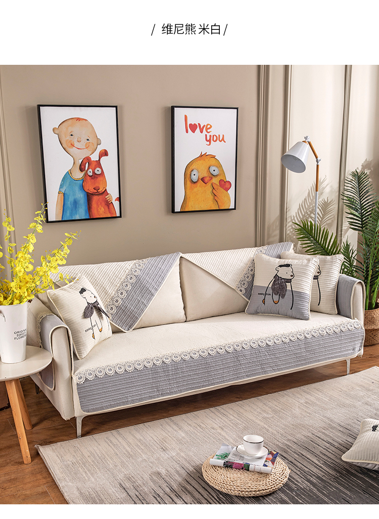 Cotton vải sofa đệm phong cách Bắc Âu bốn mùa phổ quát phim hoạt hình đơn giản chống trượt đệm bìa bìa bìa tùy chỉnh - Ghế đệm / đệm Sofa tấm trải ghế sofa mùa hè