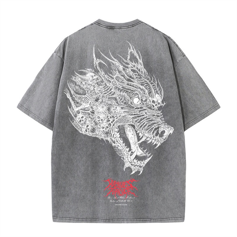 Super Cool Darcsport Wolf Head Washed Short-Sleeve Unisex American-Style Sports Casual Oversized Crew Neck Loose Cotton T-Shirt Super Cool Darcsport Wolf Head Washed Short-Sleeve Unisex American-Style Sports Casual Oversized Crew Neck Loose Cotton T-Shirt