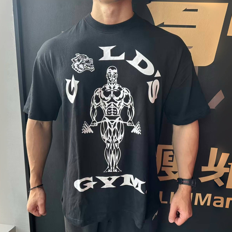 Darcsport Wolf Head Golds Gym Co-Branded Short-Sleeved Men's and Women's American Sports Casual Loose Printed Cotton T-Shirt