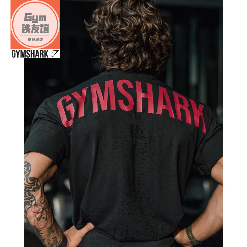Gymshark Power Short-Sleeved Men's American Sports Casual Fitness Round Neck Loose Elastic Cotton T-Shirt