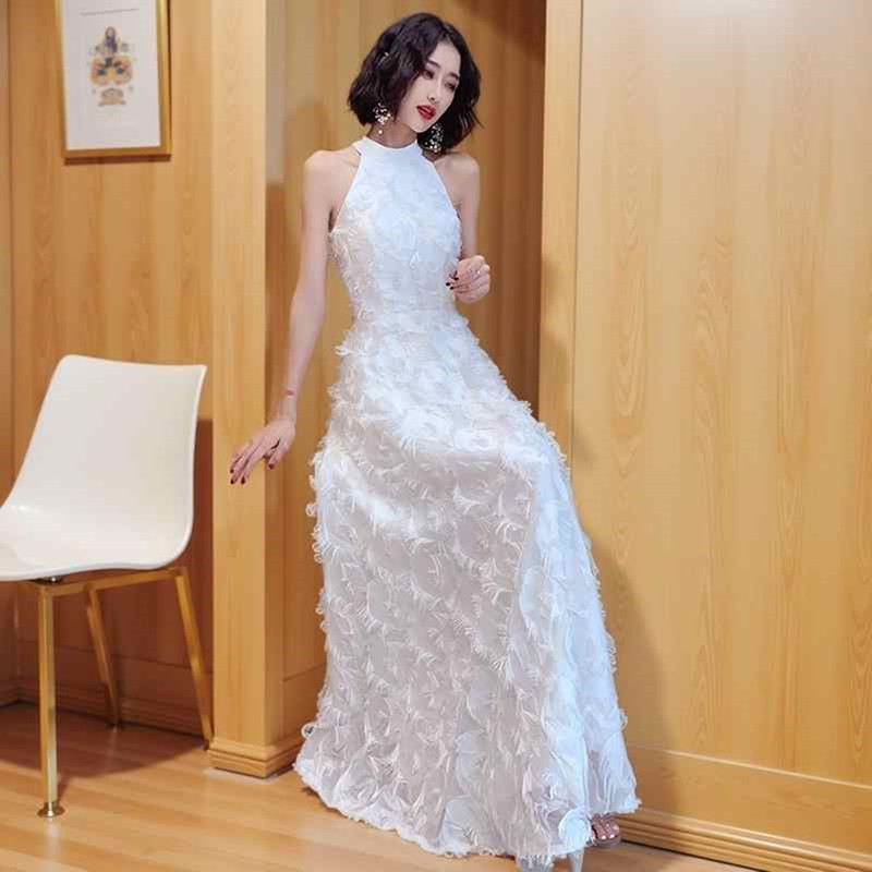 White Cocktail Dress for 18Th Birthday Party, Suitable for Everyday Wear, Sleeveless Halter-Style Long Evening Gown White Cocktail Dress for 18Th Birthday Party, Suitable for Everyday Wear, Sleeveless Halter-Style Long Evening Gown