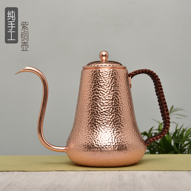 Copper Kettle, Narrow Mouth Kettle, Pure Copper Hand-Brewed Coffee Pot, Hand-Forged Coffee Brewing Copper Kettle
