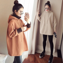 Pregnant women Spring and Autumn Winter suit fashion padded velvet high collar medium and long sweatshirt jacket female little man