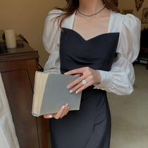 Cold and high-end sense of 2022 early spring new womens clothing French retro Hepburn design sense niche slit dress