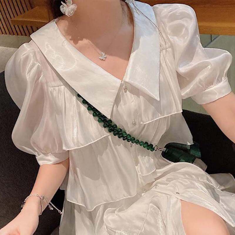 Hepburn style French small white dress summer 2022 new women's puff sleeve chiffon short skirt