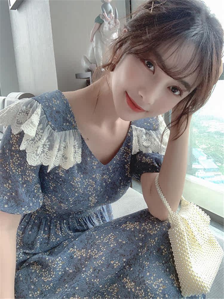 French dress design sense niche floral skirt spring and summer 2022 new women's sexy slit short-sleeved long skirt