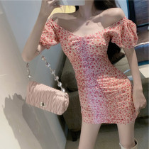 Spring and summer 2022 new womens trendy bubble short-sleeved floral dress design sense niche temperament slim skirt