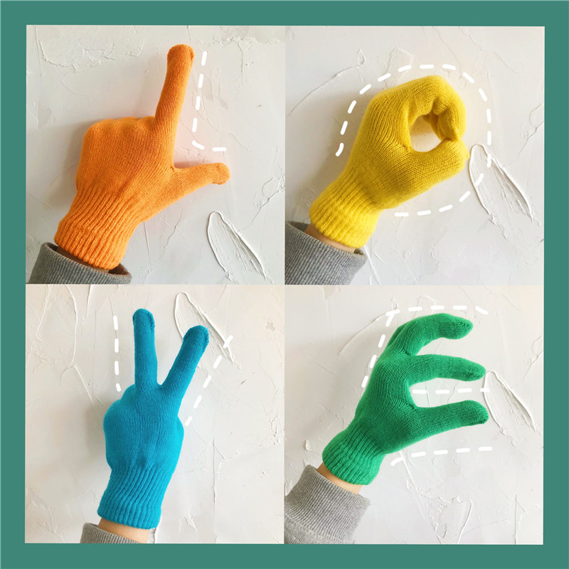 Han Prints gloves female winter pure color 100 hitch student cute five-finger hair line knit couple men's warm ride