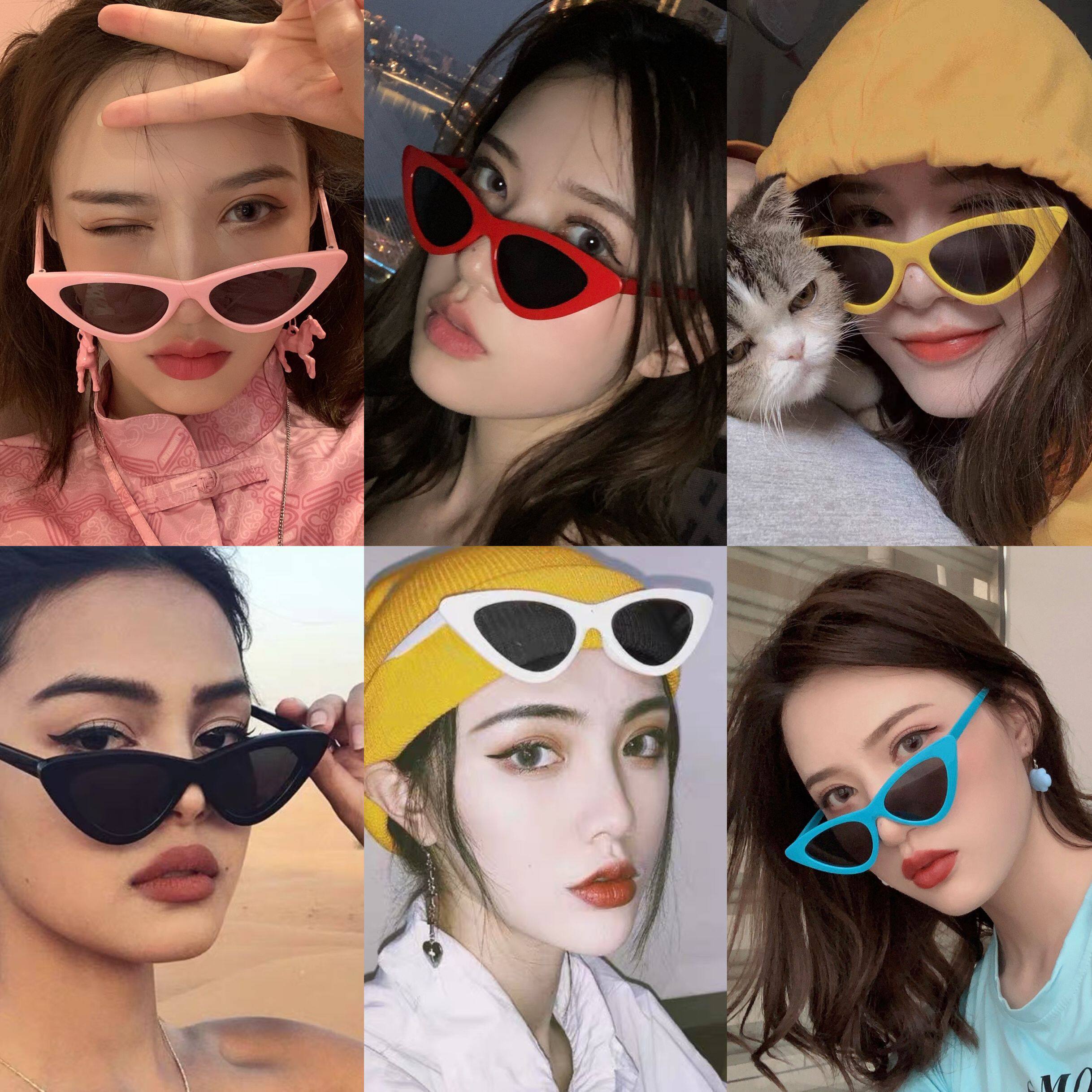 Europe and the United States shake sound net red with cat's eye triangle retro Hong Kong wind sunglasses women hip-hop disco street photo small frame sunglasses