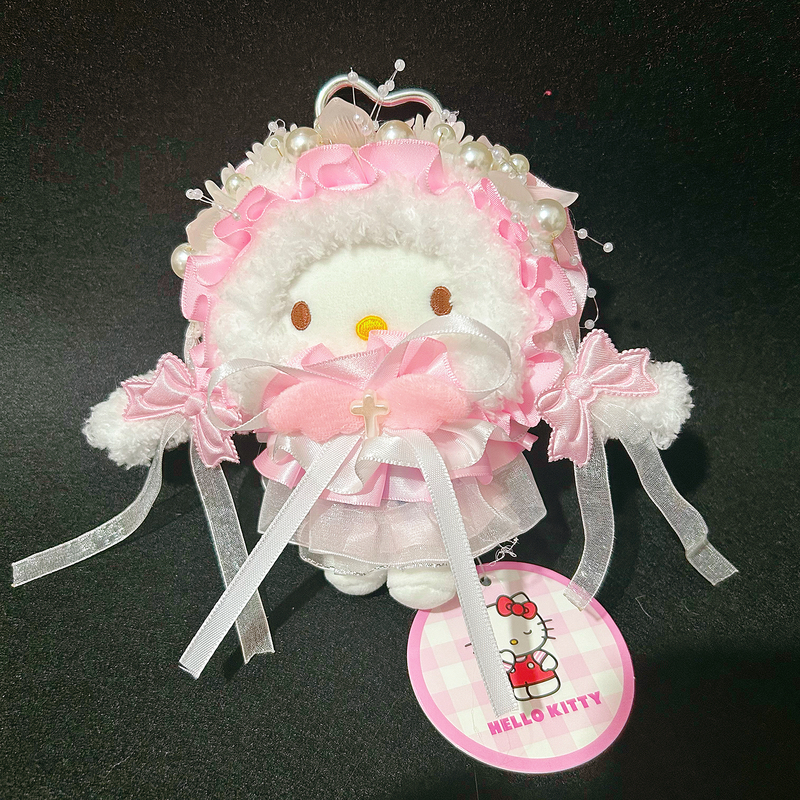 Sanrio Genuine Kt Plush Pendant Keychain Genuine Hellokitty Girlfriend Birthday Gift Cherry Blossom Pink