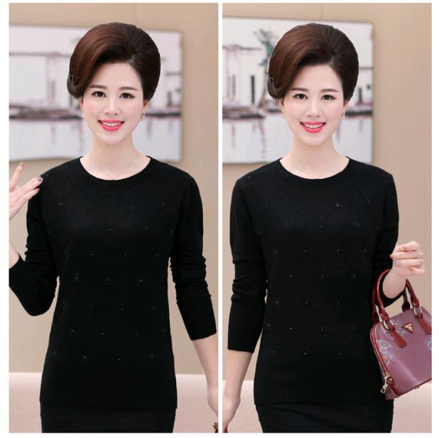 Áo len mới mùa thu và mùa đông của phụ nữ trung niên áo sơ mi dài tay lỏng lẻo của mẹ tải áo mùa thu áo len trung niên đầm tuổi trung niên