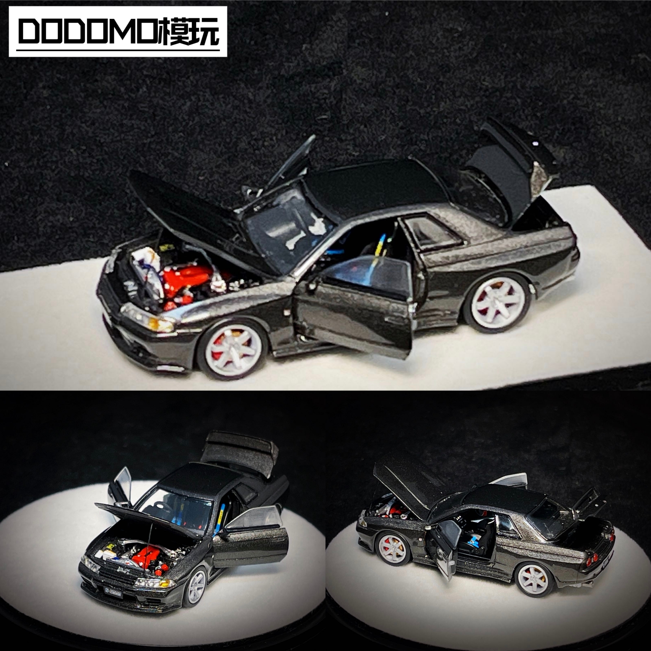 PGM 1:64 日产尼桑GTR R32 金属灰合金全开仿真汽车模型