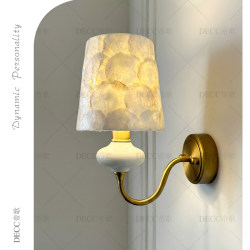 French-Style Creative Shell-Shaped All-Copper Ceramic Wall Lamp, American Retro Bedroom Living Room Entrance Wall Lamp, Mediterranean Bedroom Lamp