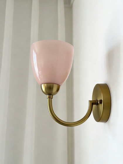 French Romantic Pink Glass Wall Lamp, Iron Art Light Luxury Living Room, Bedroom, Dining Room Wall Lamp, Warm Princess Room Lighting Fixtures