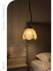 French-Style Vintage Creative Floral Bedside Pendant Light with Iron Art Pink Resin Lampshade and Pearl Bedside Balcony Small Pendant Light