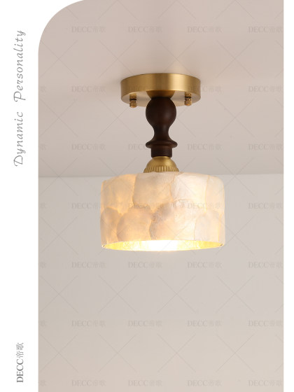 All-Copper Shell Corridor Light, French Vintage Style, American Cream Style, Small Entryway Foyer Balcony Ceiling Light