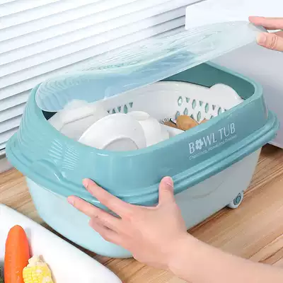 Household bowls and chopsticks drain storage box Kitchen with lid bowls and dishes rack tableware large plastic cold bowl cabinet