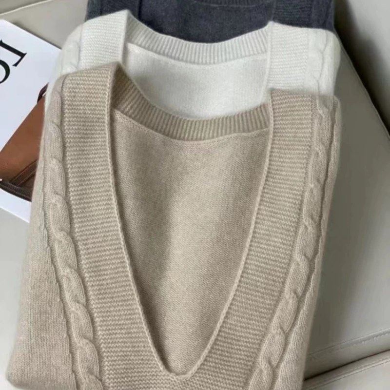 Woolen sweater, knitted cashmere velvet vest sleevless, plus size