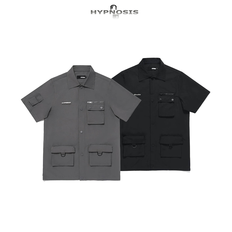 【Special】Multi-Pocket Workwear-Style Button-Up Shirt with Metal Logo, Unisex