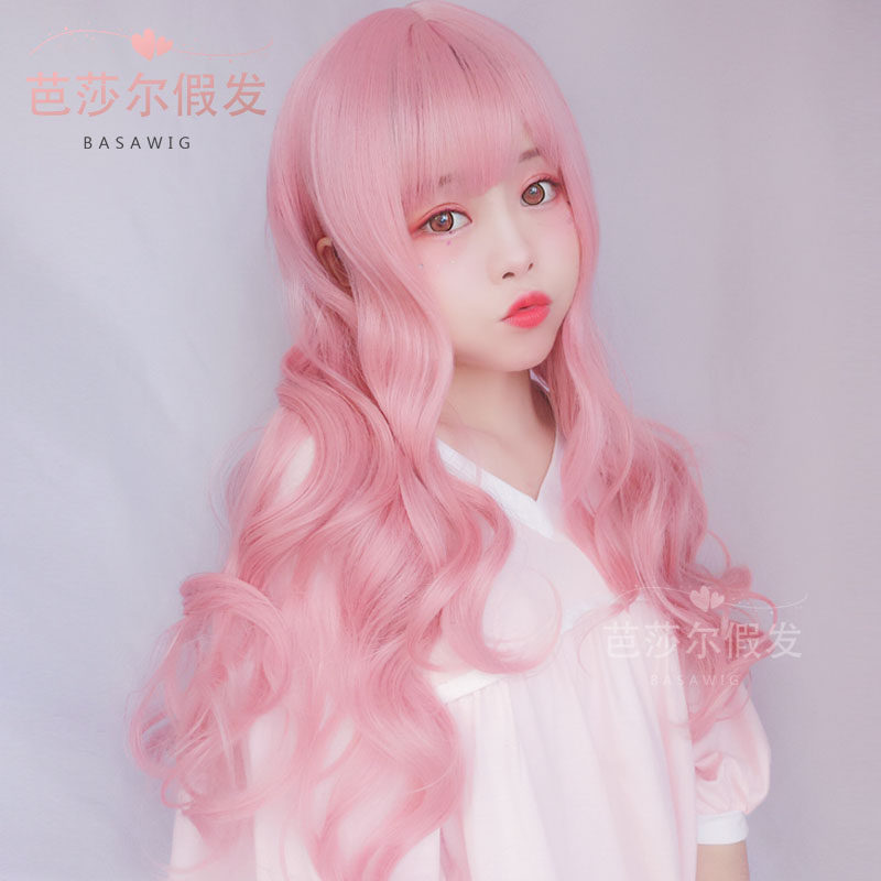Balsamer wig female growth curly hair large wave air Liuhai fluffy Japanese girl lolita pink wig