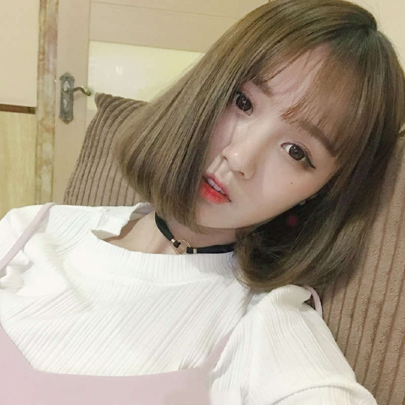 South Korea Nets Red Wig Lady Short Hair Boobo Head Student Handsome Hair Type Air LiveSea Micro Roll Realistic Face