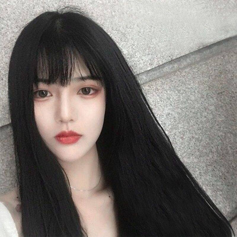 Wig Women's air China long straight hair headgear full headgear black mesh red invisible and unmarked round face long hair fluffy